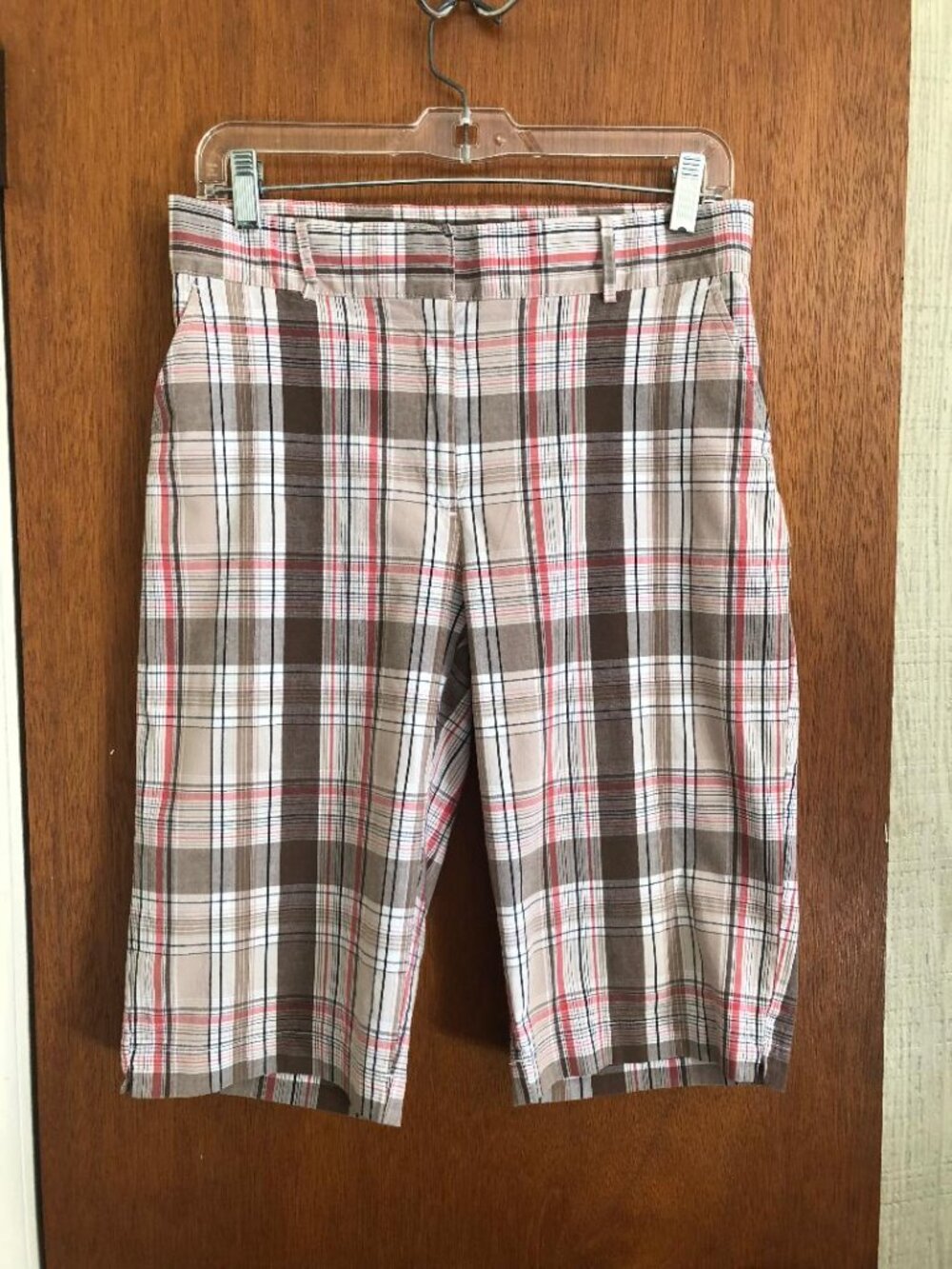Briggs New York, Orange/Tan Plaid, Cotton Blend, Bermuda Shorts, Size 10